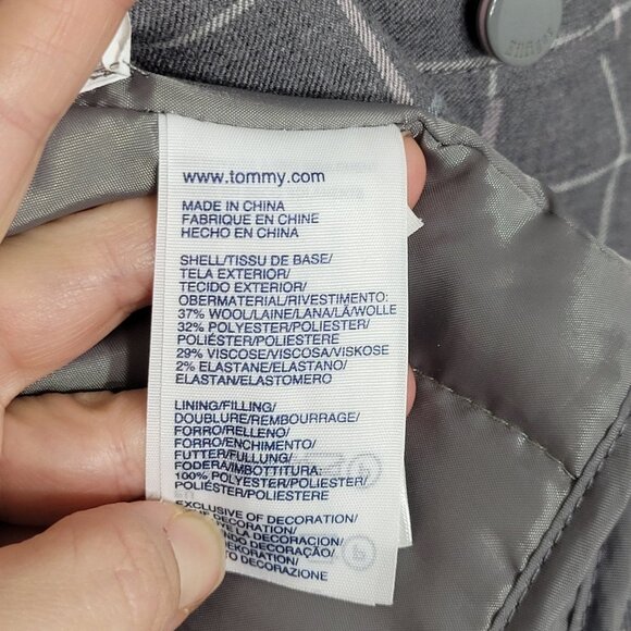 Tommy Hilfiger Gray Girl Windowpane Check Button Front Peplum Coat Jacket Size 5 - Picture 8 of 14